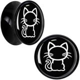 Black and White Kitty Cat Black Acrylic Saddle Plug Set 8mm to 20mm by Onyx O