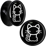 Black and White Kitty Cat Black Acrylic Saddle Plug Set 8mm to 20mm by Onyx O
