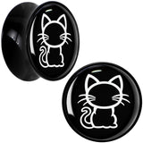 Black and White Kitty Cat Black Acrylic Saddle Plug Set 8mm to 20mm by Onyx O