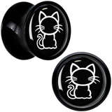 Black and White Kitty Cat Black Acrylic Saddle Plug Set 8mm to 20mm by Onyx O