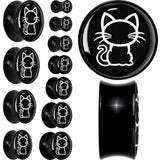 Black and White Kitty Cat Black Acrylic Saddle Plug Set 8mm to 20mm by Onyx O