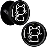 Black and White Kitty Cat Black Acrylic Saddle Plug Set 8mm to 20mm by Onyx O