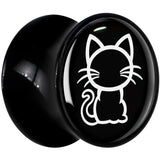Black and White Kitty Cat Black Acrylic Saddle Plug Set 8mm to 20mm by Onyx O