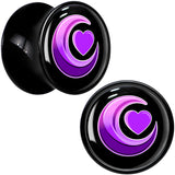 0G Crescent Moon Heart Black Acrylic Saddle Plug Set by Onyx O