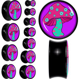 Black Acrylic Funky Floral Mushroom Double Flare Plug Set by Onyx O