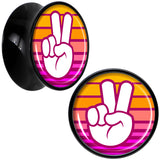 Black Acrylic Retro Peace Fingers Double Flare Plug Set by Onyx O