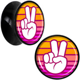 Black Acrylic Retro Peace Fingers Double Flare Plug Set by Onyx O