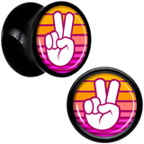 Black Acrylic Retro Peace Fingers Double Flare Plug Set by Onyx O