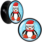 Black Acrylic Snowfall Holiday Penguin Double Flare Plug Set by Onyx O