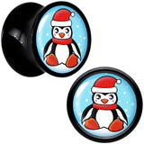 Black Acrylic Snowfall Holiday Penguin Double Flare Plug Set by Onyx O