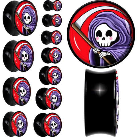 Black Acrylic Grim Reaper Double Flare Plug Set by Onyx O