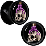 Black Acrylic Burning Skull Candle Double Flare Plug Set by Onyx O