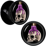 Black Acrylic Burning Skull Candle Double Flare Plug Set by Onyx O