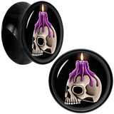 Black Acrylic Burning Skull Candle Double Flare Plug Set by Onyx O