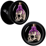 Black Acrylic Burning Skull Candle Double Flare Plug Set by Onyx O