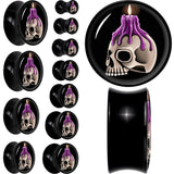 Black Acrylic Burning Skull Candle Double Flare Plug Set by Onyx O