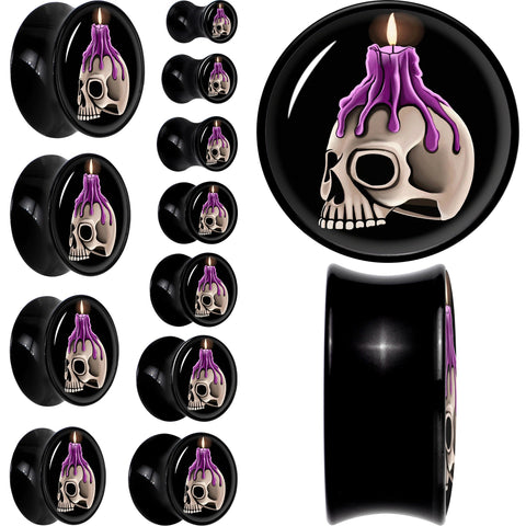 Black Acrylic Burning Skull Candle Double Flare Plug Set by Onyx O
