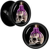 Black Acrylic Burning Skull Candle Double Flare Plug Set by Onyx O