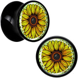 Blossom Creation Yellow Sunflower Black Acrylic Saddle Plug Set by Onyx O