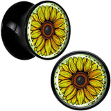 Blossom Creation Yellow Sunflower Black Acrylic Saddle Plug Set by Onyx O