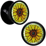 Blossom Creation Yellow Sunflower Black Acrylic Saddle Plug Set by Onyx O