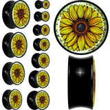 Blossom Creation Yellow Sunflower Black Acrylic Saddle Plug Set by Onyx O