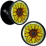 Blossom Creation Yellow Sunflower Black Acrylic Saddle Plug Set by Onyx O