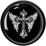 0G Black White Winged Cross Black Acrylic Saddle Plug Set by Onyx O