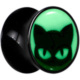 Black Acrylic Glow in the Dark Peeking Cat Double Flare Plug Set by Onyx O