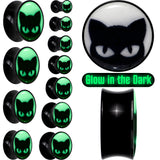 Black Acrylic Glow in the Dark Peeking Cat Double Flare Plug Set by Onyx O