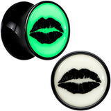 Black Acrylic Lipstick Kiss Glow in Dark Double Flare Plug Set by Onyx O
