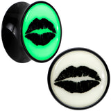 Black Acrylic Lipstick Kiss Glow in Dark Double Flare Plug Set by Onyx O