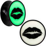 Black Acrylic Lipstick Kiss Glow in Dark Double Flare Plug Set by Onyx O