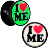 Black Acrylic I Love Me Glow in the Dark Double Flare Plug Set by Onyx O