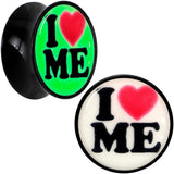 Black Acrylic I Love Me Glow in the Dark Double Flare Plug Set by Onyx O