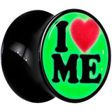 Black Acrylic I Love Me Glow in the Dark Double Flare Plug Set by Onyx O