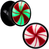 Black Acrylic Peppermint Candy Glow in Dark Double Flare Plug Set by Onyx O