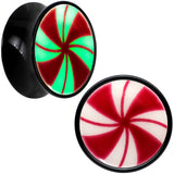 Black Acrylic Peppermint Candy Glow in Dark Double Flare Plug Set by Onyx O