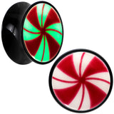 Black Acrylic Peppermint Candy Glow in Dark Double Flare Plug Set by Onyx O