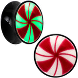Black Acrylic Peppermint Candy Glow in Dark Double Flare Plug Set by Onyx O