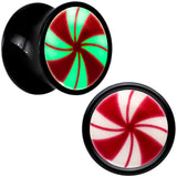 Black Acrylic Peppermint Candy Glow in Dark Double Flare Plug Set by Onyx O