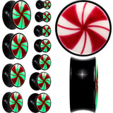 Black Acrylic Peppermint Candy Glow in Dark Double Flare Plug Set by Onyx O