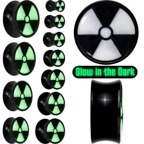 Black Acrylic Radioactive Glow in the Dark Double Flare Plug Set by Onyx O
