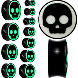 0G Glow in the Dark Simple Skull Black Acrylic Saddle Plug Set by Onyx O