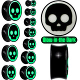 0G Glow in the Dark Simple Skull Black Acrylic Saddle Plug Set by Onyx O