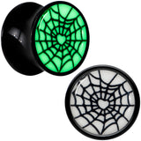 Black Acrylic Heart Spider Web Glow in the Dark Double Flare Plug Set by Onyx O