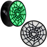 Black Acrylic Heart Spider Web Glow in the Dark Double Flare Plug Set by Onyx O