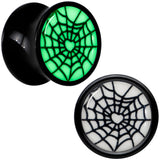 Black Acrylic Heart Spider Web Glow in the Dark Double Flare Plug Set by Onyx O