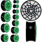 Black Acrylic Heart Spider Web Glow in the Dark Double Flare Plug Set by Onyx O