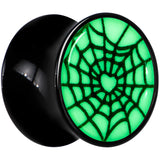 Black Acrylic Heart Spider Web Glow in the Dark Double Flare Plug Set by Onyx O